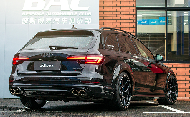 Audi奥迪 A4（B9）Allroad黑色瓦罐搭配ASPEC MF87哑黑抛边锻造轮毂